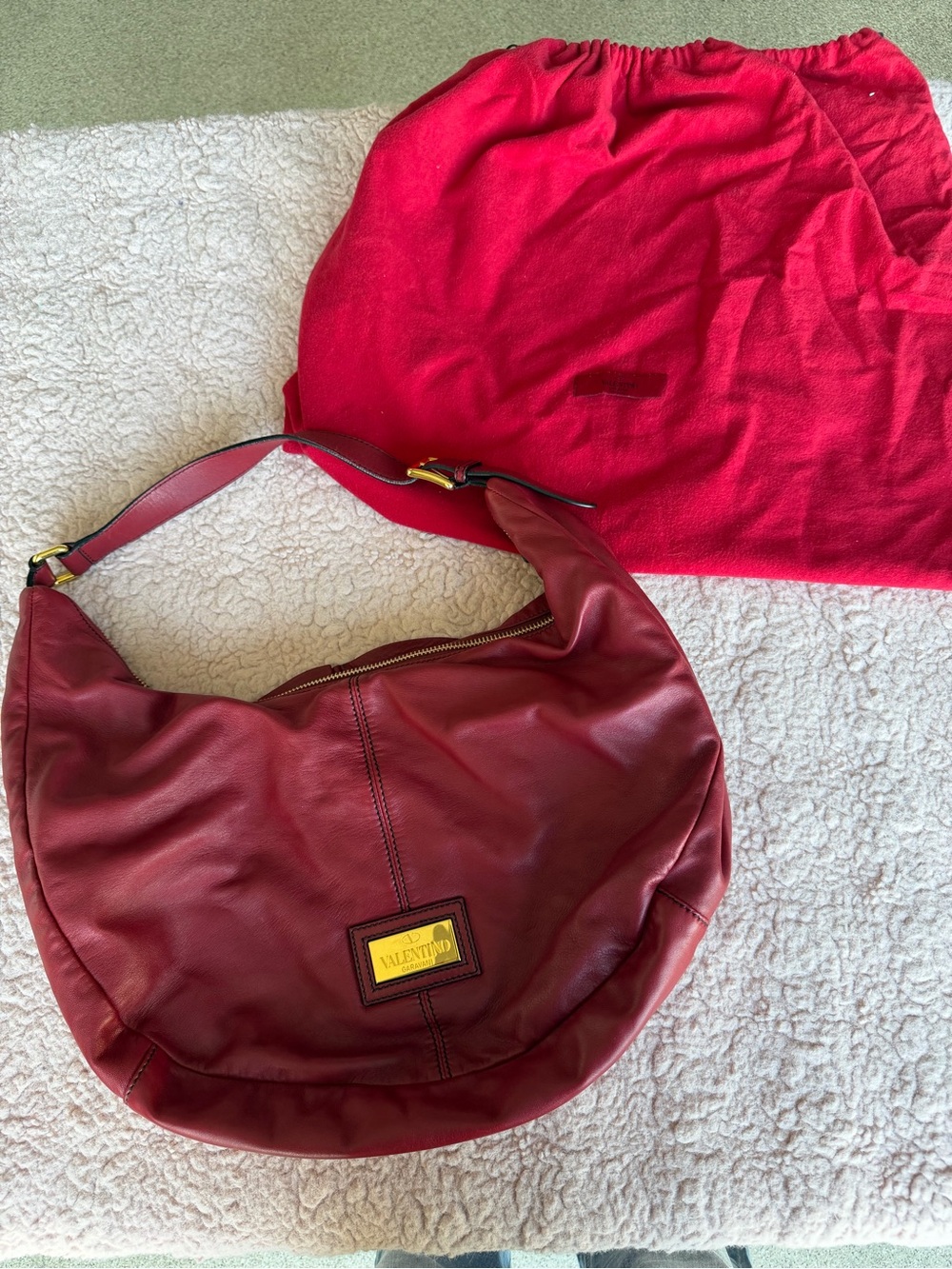 Valentino Red Leather Hobo Bag Designer
